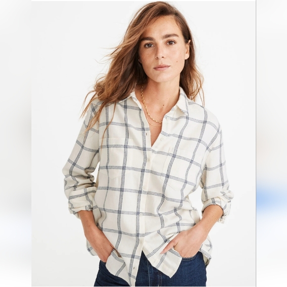 Madewell Flannel Sunday Shirt in Windowpane Plaid XS - Picture 1 of 9